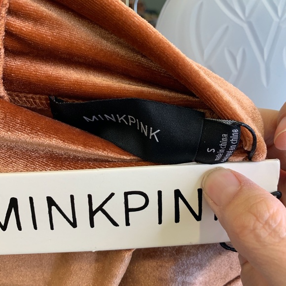 MINKPINK NWT Peach Canyon Velvet Mini Twist Dress - Picture 7 of 8